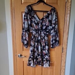Floral V-Neck Dress with Bell Sleeves